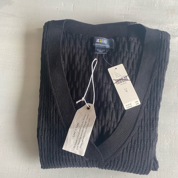 New Anthropologie Maeve Sheer-Sleeve Sweater size M BLACK - Picture 9 of 12